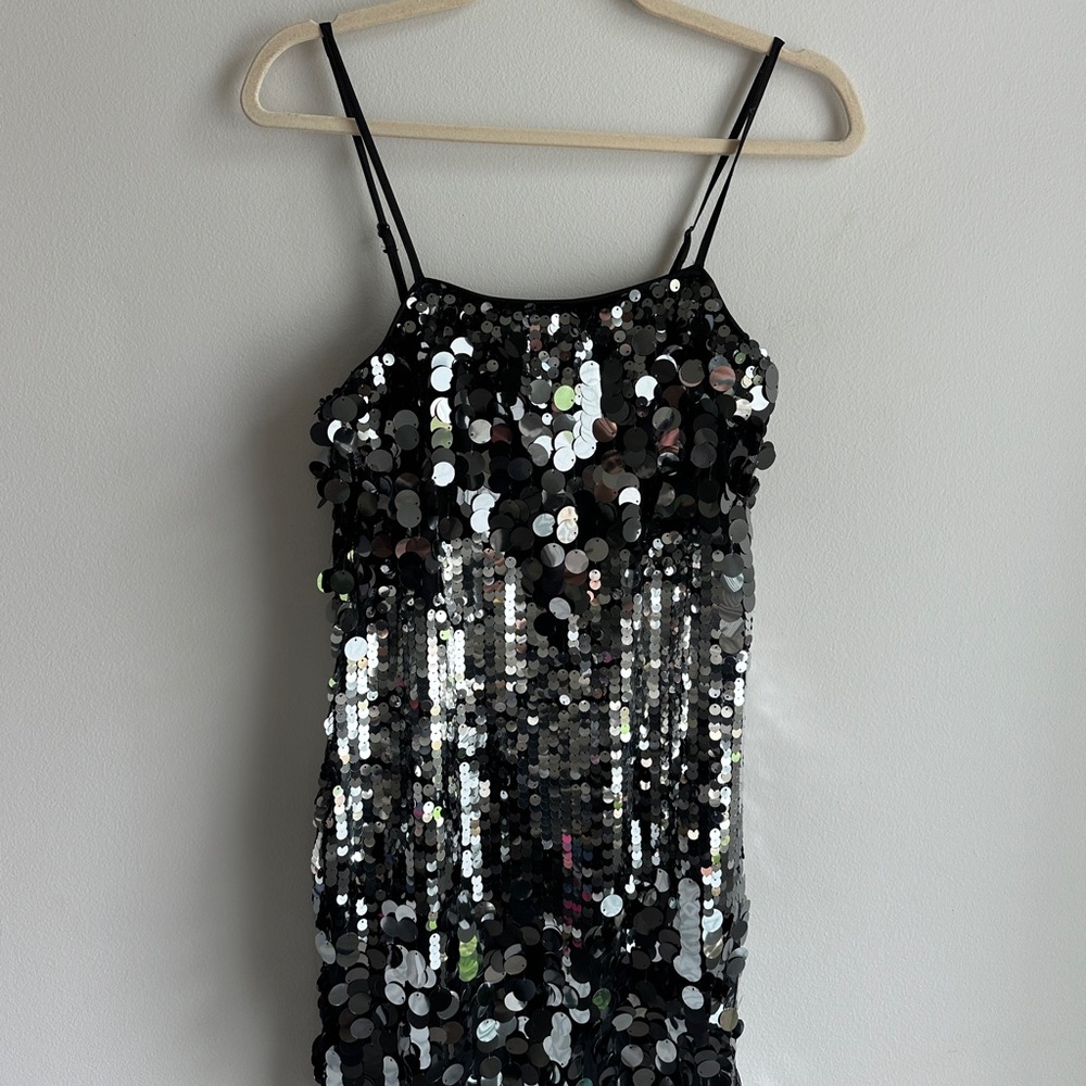 Black Sequin Mini Dress with Slim Straps